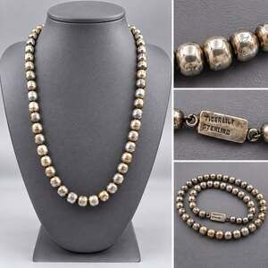 VTG Tigerlily Sterling Silver Bead Necklace 18” Ball On Chain Heavy 44.7g Signed